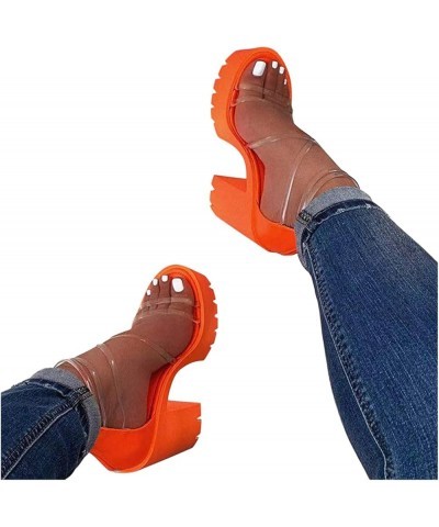 High Heeled sandals For Women Toddler Boy sandals Velvet Platform Heels sandals Women Silver Comfortable Chunky Heeled Orange...