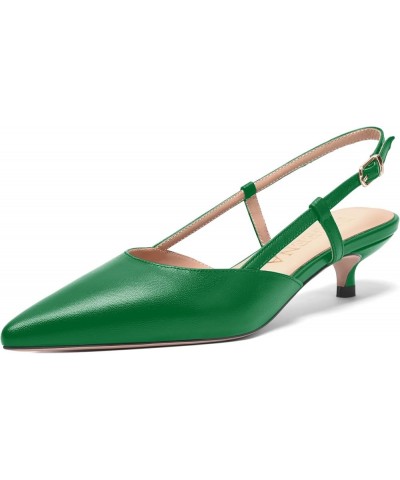 Womens Fashion Slingback Matte Leather Wedding Pointed Toe Slip On Kitten Low Heel Pumps Shoes 1.5 Inch Green $45.76 Pumps