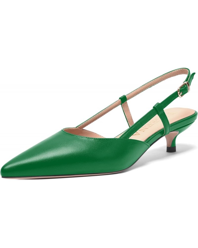 Womens Fashion Slingback Matte Leather Wedding Pointed Toe Slip On Kitten Low Heel Pumps Shoes 1.5 Inch Green $45.76 Pumps