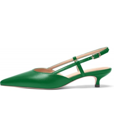 Womens Fashion Slingback Matte Leather Wedding Pointed Toe Slip On Kitten Low Heel Pumps Shoes 1.5 Inch Green $45.76 Pumps