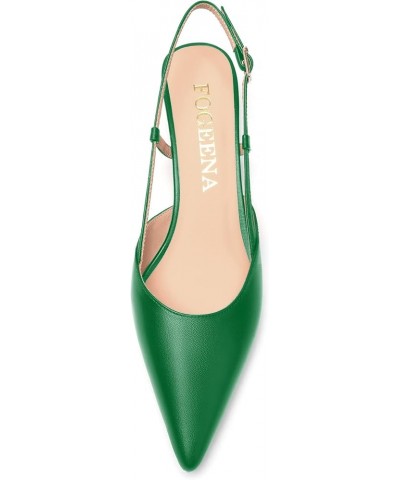 Womens Fashion Slingback Matte Leather Wedding Pointed Toe Slip On Kitten Low Heel Pumps Shoes 1.5 Inch Green $45.76 Pumps