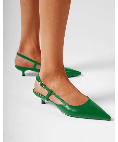 Womens Fashion Slingback Matte Leather Wedding Pointed Toe Slip On Kitten Low Heel Pumps Shoes 1.5 Inch Green $45.76 Pumps