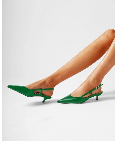 Womens Fashion Slingback Matte Leather Wedding Pointed Toe Slip On Kitten Low Heel Pumps Shoes 1.5 Inch Green $45.76 Pumps