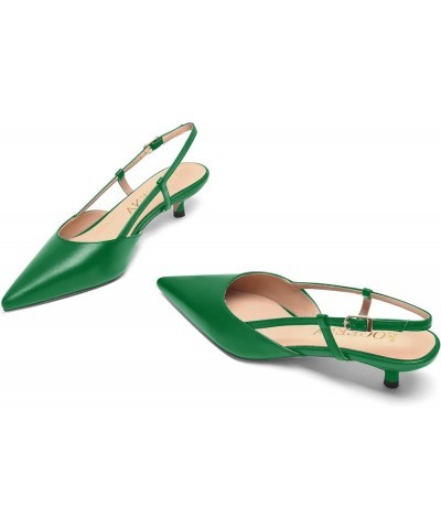 Womens Fashion Slingback Matte Leather Wedding Pointed Toe Slip On Kitten Low Heel Pumps Shoes 1.5 Inch Green $45.76 Pumps