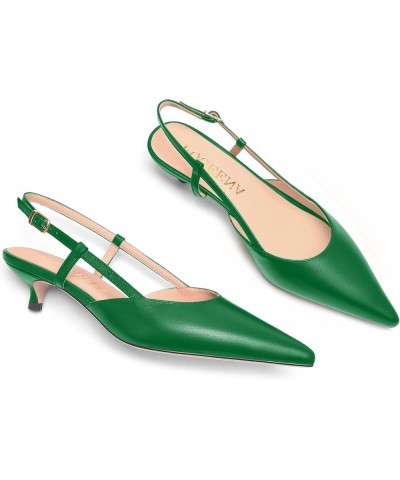 Womens Fashion Slingback Matte Leather Wedding Pointed Toe Slip On Kitten Low Heel Pumps Shoes 1.5 Inch Green $45.76 Pumps