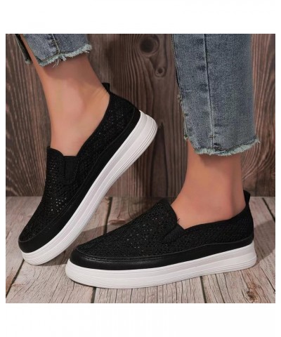 Ladies Fashion Solid Color Breathable Hollow Mesh Round Head Shallow Flat Casual Shoes Shoes Women Casual Dressy (Black, 8) B...