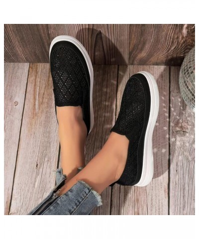 Ladies Fashion Solid Color Breathable Hollow Mesh Round Head Shallow Flat Casual Shoes Shoes Women Casual Dressy (Black, 8) B...