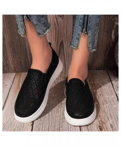 Ladies Fashion Solid Color Breathable Hollow Mesh Round Head Shallow Flat Casual Shoes Shoes Women Casual Dressy (Black, 8) B...