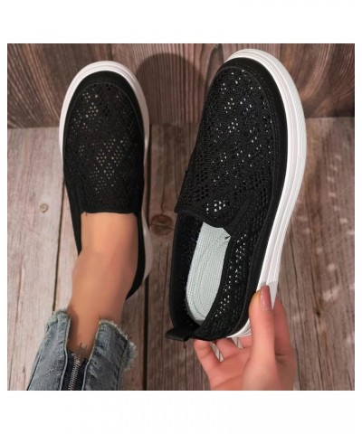 Ladies Fashion Solid Color Breathable Hollow Mesh Round Head Shallow Flat Casual Shoes Shoes Women Casual Dressy (Black, 8) B...