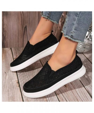 Ladies Fashion Solid Color Breathable Hollow Mesh Round Head Shallow Flat Casual Shoes Shoes Women Casual Dressy (Black, 8) B...