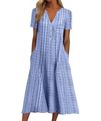 Women's Brunch Outfits 2024 Summer Dress 2023 Casual Printed V-Neck Short Sleeve Beach Swing Dress Cocktail, S-3XL Blue $20.4...