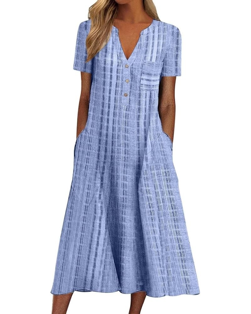 Women's Brunch Outfits 2024 Summer Dress 2023 Casual Printed V-Neck Short Sleeve Beach Swing Dress Cocktail, S-3XL Blue $20.4...