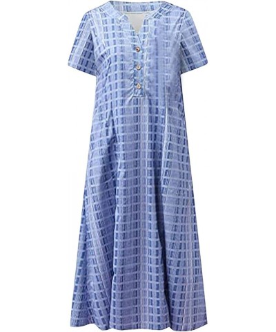 Women's Brunch Outfits 2024 Summer Dress 2023 Casual Printed V-Neck Short Sleeve Beach Swing Dress Cocktail, S-3XL Blue $20.4...