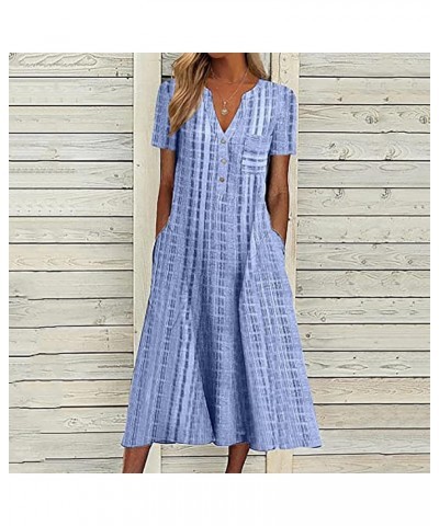 Women's Brunch Outfits 2024 Summer Dress 2023 Casual Printed V-Neck Short Sleeve Beach Swing Dress Cocktail, S-3XL Blue $20.4...