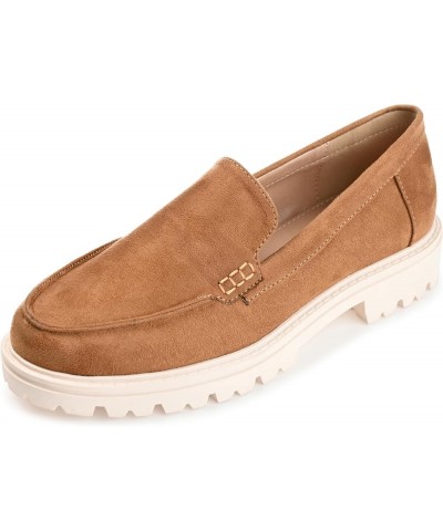 Womens Medium, Wide and Narrow Width Erika Loafer Almond Toe Slip On Flats Tan $30.48 Loafers & Slip-Ons