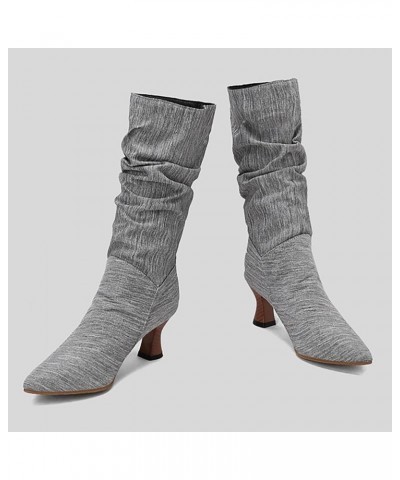 2023 Autumn And Winter New Europe And The United States Solid Color Pointed Head With High Heel Mid Calf Boots Heel platform ...