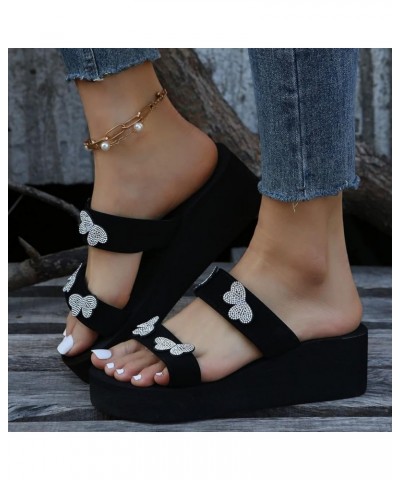 Sandals Women Dressy Summer Fashion Spring Summer Women Sandals Platform Thick Sole Wedge Heel High Heel Flower Print G15-bla...