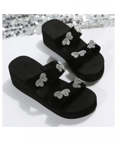 Sandals Women Dressy Summer Fashion Spring Summer Women Sandals Platform Thick Sole Wedge Heel High Heel Flower Print G15-bla...