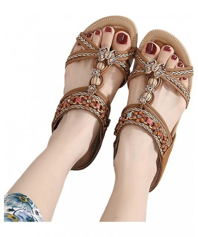 Rhinestone Flat Sandals Summer for Women Spring Slide Trendy Beach Falt 2024 Boho Ladies Peep Toe Breathable Dressy Brown $19...