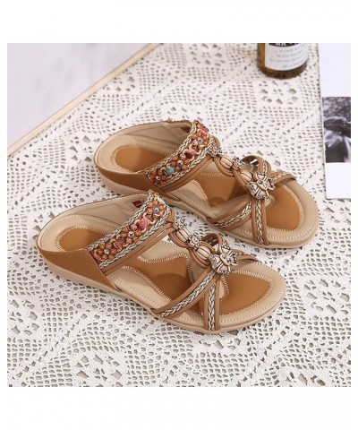 Rhinestone Flat Sandals Summer for Women Spring Slide Trendy Beach Falt 2024 Boho Ladies Peep Toe Breathable Dressy Brown $19...