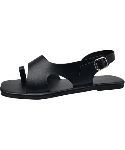 Gladiator Sandals for Women, Sandals for Women Summer Fashion Buckle Flat Sandals Retro Sandals Flip Flops Z 04-black $9.92 S...