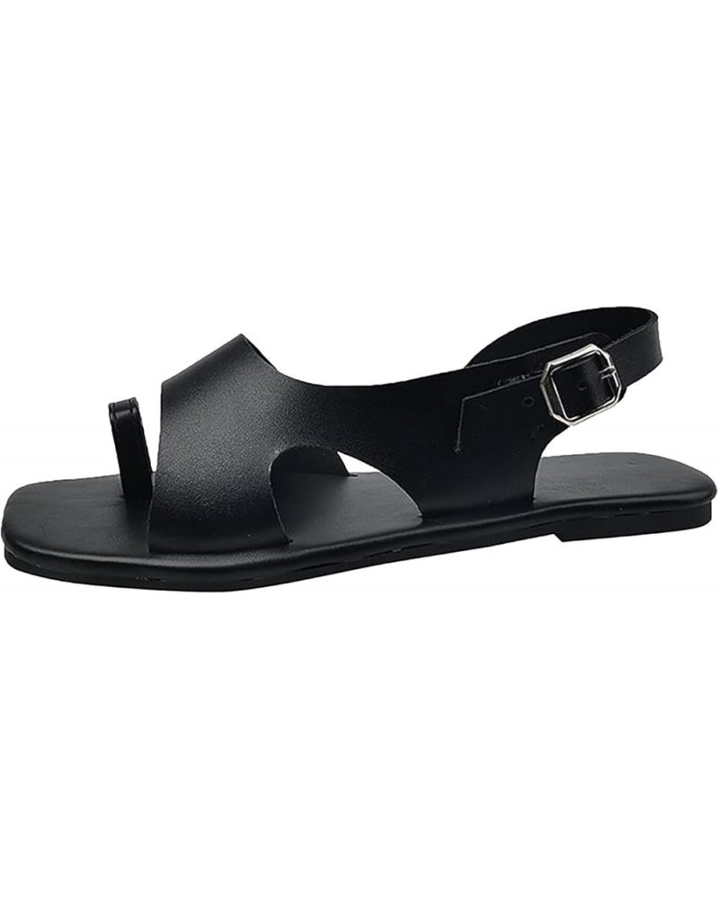 Gladiator Sandals for Women, Sandals for Women Summer Fashion Buckle Flat Sandals Retro Sandals Flip Flops Z 04-black $9.92 S...