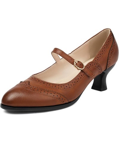 Women's Mary Jane Oxford Pumps Round Toe Low Heel Wingtip Shoes Retro Party Dress Shoes Brown $30.72 Pumps