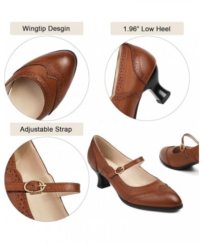 Women's Mary Jane Oxford Pumps Round Toe Low Heel Wingtip Shoes Retro Party Dress Shoes Brown $30.72 Pumps