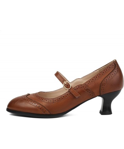 Women's Mary Jane Oxford Pumps Round Toe Low Heel Wingtip Shoes Retro Party Dress Shoes Brown $30.72 Pumps