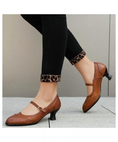 Women's Mary Jane Oxford Pumps Round Toe Low Heel Wingtip Shoes Retro Party Dress Shoes Brown $30.72 Pumps