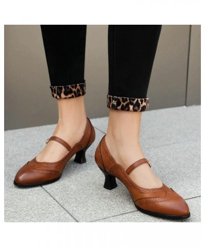 Women's Mary Jane Oxford Pumps Round Toe Low Heel Wingtip Shoes Retro Party Dress Shoes Brown $30.72 Pumps