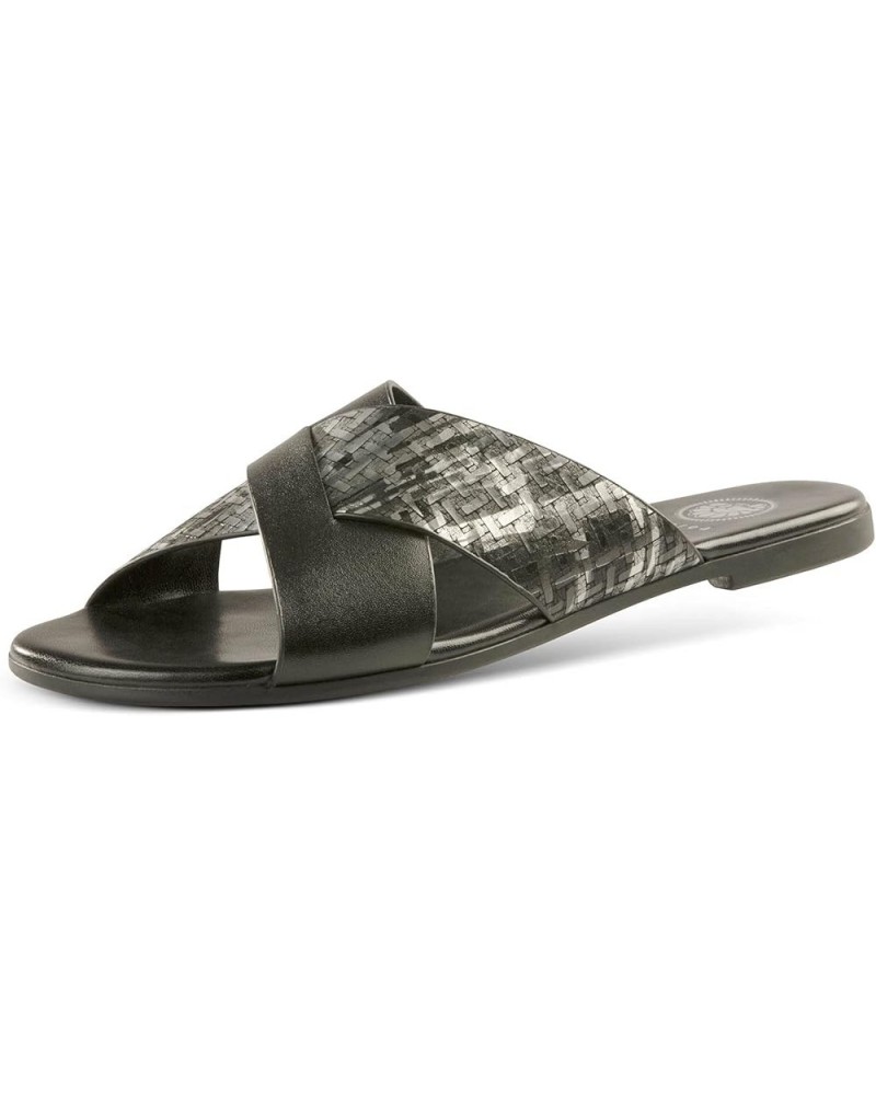 Slip-On Flat Leather Slides for Women | Two Strap Open Toe Beach Sandals - BOJRA & ABANTI Abinta - Black $29.69 Sandals