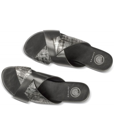 Slip-On Flat Leather Slides for Women | Two Strap Open Toe Beach Sandals - BOJRA & ABANTI Abinta - Black $29.69 Sandals