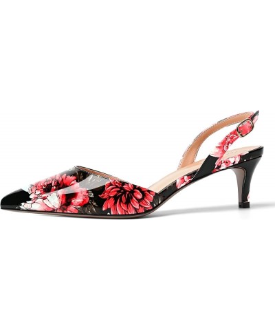 Womens Buckle Pointed Toe Dress Fashion Backstrap Dating Patent Kitten Low Heel Pumps Shoes 2 Inch Red Flower $37.14 Pumps