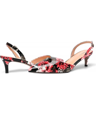 Womens Buckle Pointed Toe Dress Fashion Backstrap Dating Patent Kitten Low Heel Pumps Shoes 2 Inch Red Flower $37.14 Pumps