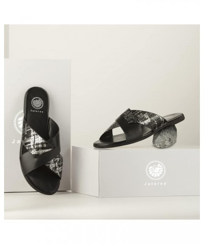 Slip-On Flat Leather Slides for Women | Two Strap Open Toe Beach Sandals - BOJRA & ABANTI Abinta - Black $29.69 Sandals