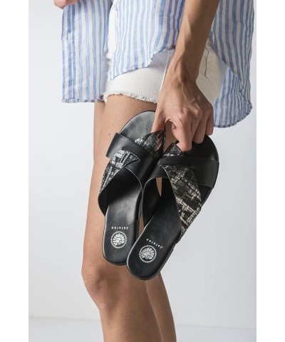 Slip-On Flat Leather Slides for Women | Two Strap Open Toe Beach Sandals - BOJRA & ABANTI Abinta - Black $29.69 Sandals