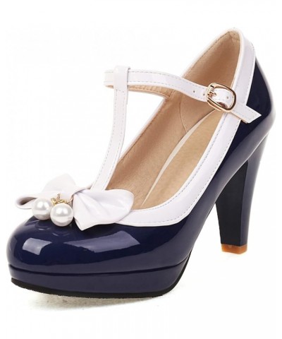 Women Pumps High Heels Sandals Summer Spring Platform Dress Shoes Patent Leather Bowknot Dark Blue $22.00 Sandals