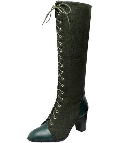 Women Long Boots with Lace Up and Pointed Toe Fashion Boots with Large Size and 4-Colors Available Green $29.63 Boots