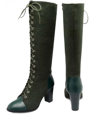 Women Long Boots with Lace Up and Pointed Toe Fashion Boots with Large Size and 4-Colors Available Green $29.63 Boots