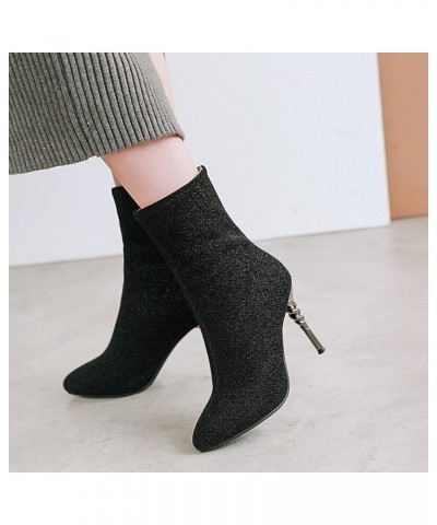 Women Slip On Pointed Toe Stretch Booties Stiletto Black Slip on $24.67 Boots