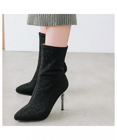 Women Slip On Pointed Toe Stretch Booties Stiletto Black Slip on $24.67 Boots