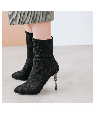 Women Slip On Pointed Toe Stretch Booties Stiletto Black Slip on $24.67 Boots