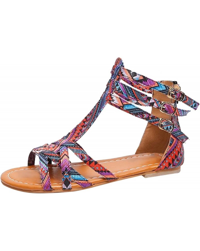 Woman Sandals Wide Sandals For Women Shoes For Women Sandals Women Dressy Summer Flat Size Women Flats Purple-h $9.64 Sandals