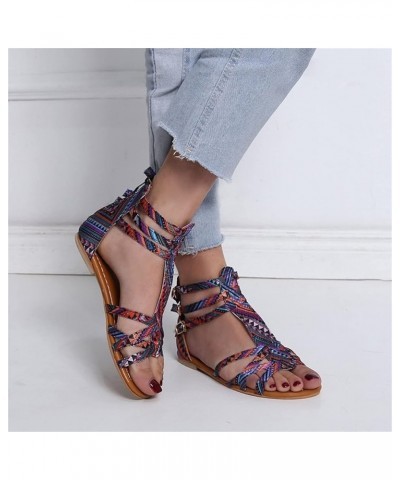 Woman Sandals Wide Sandals For Women Shoes For Women Sandals Women Dressy Summer Flat Size Women Flats Purple-h $9.64 Sandals