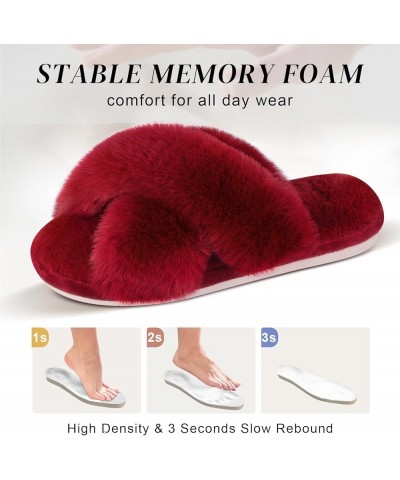 Women's Cross Band Slippers Fuzzy Soft House Slippers Plush Furry Warm Cozy Open Toe Fluffy Home Shoes Comfy Indoor Outdoor S...