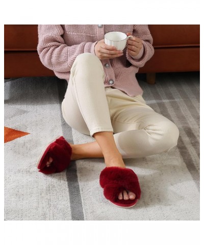 Women's Cross Band Slippers Fuzzy Soft House Slippers Plush Furry Warm Cozy Open Toe Fluffy Home Shoes Comfy Indoor Outdoor S...