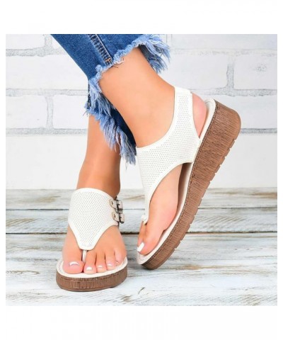 Womens Flat Sandals Ladies Summer Vintage Buckle Design Ankle Strap Thong Sandals Faux Leather Flip Flops Comfy T-Bar Slingba...