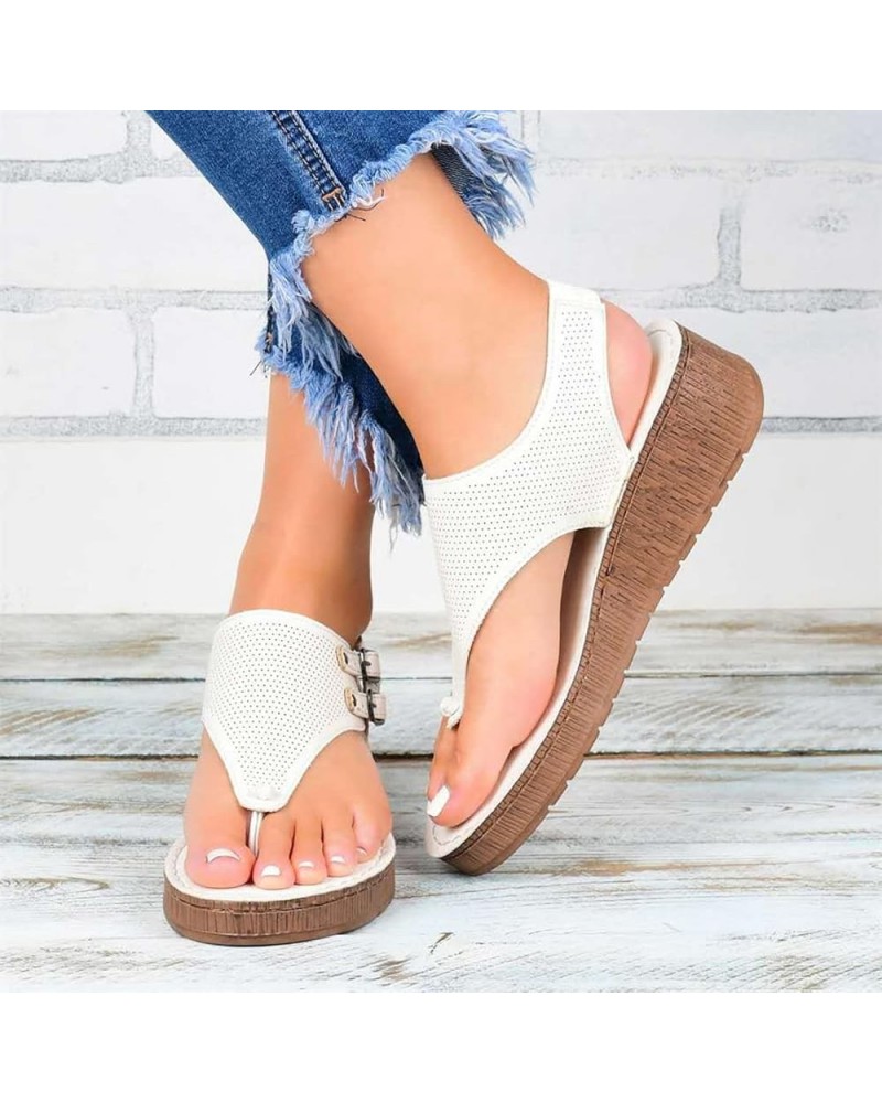 Womens Flat Sandals Ladies Summer Vintage Buckle Design Ankle Strap Thong Sandals Faux Leather Flip Flops Comfy T-Bar Slingba...