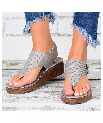 Womens Flat Sandals Ladies Summer Vintage Buckle Design Ankle Strap Thong Sandals Faux Leather Flip Flops Comfy T-Bar Slingba...